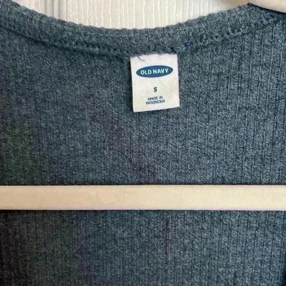 Old Navy blue ribbed tie front blouse - Picture 2 of 5